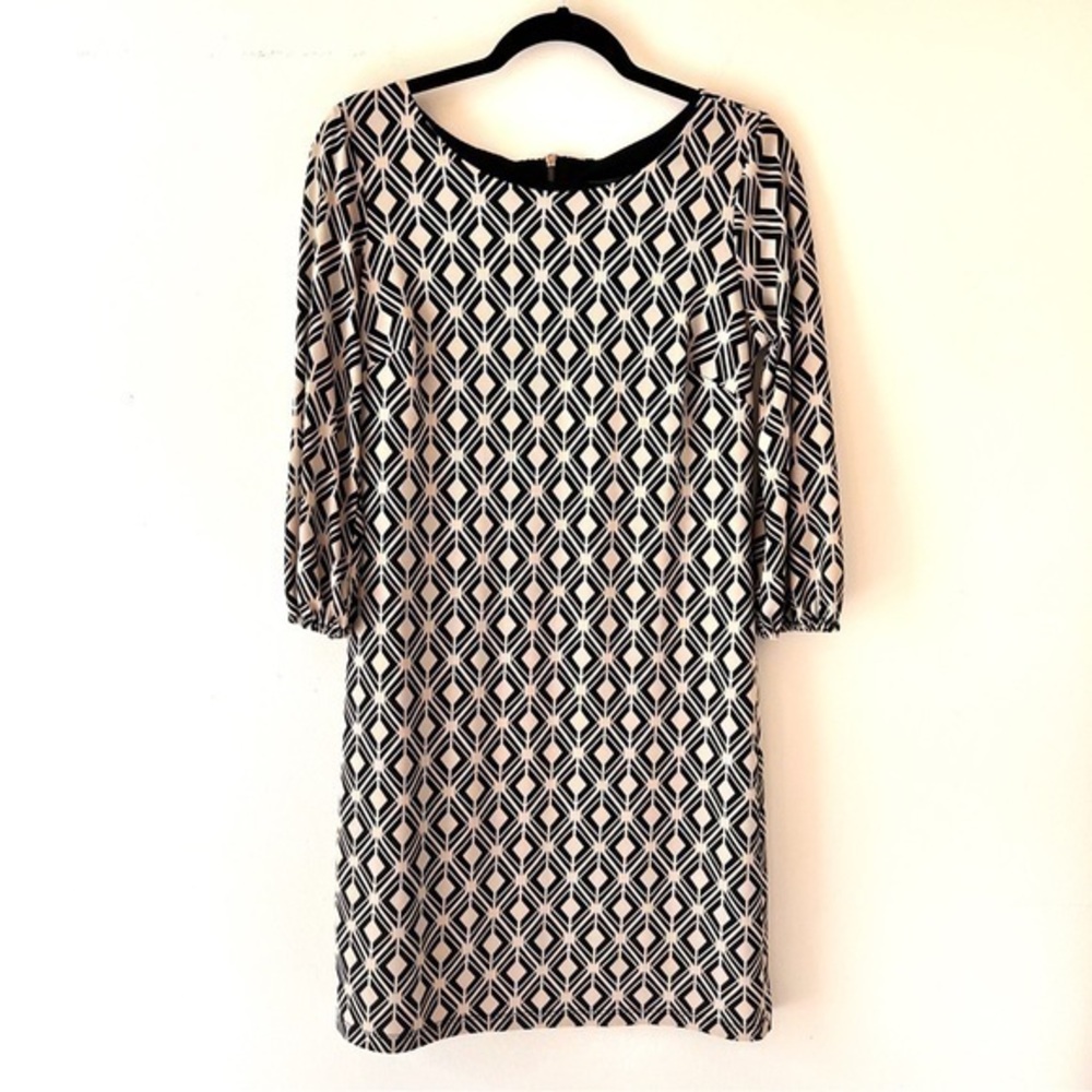 Donna Ricco NEW YORK geometric dress 3/4 puff sleeves sz 6